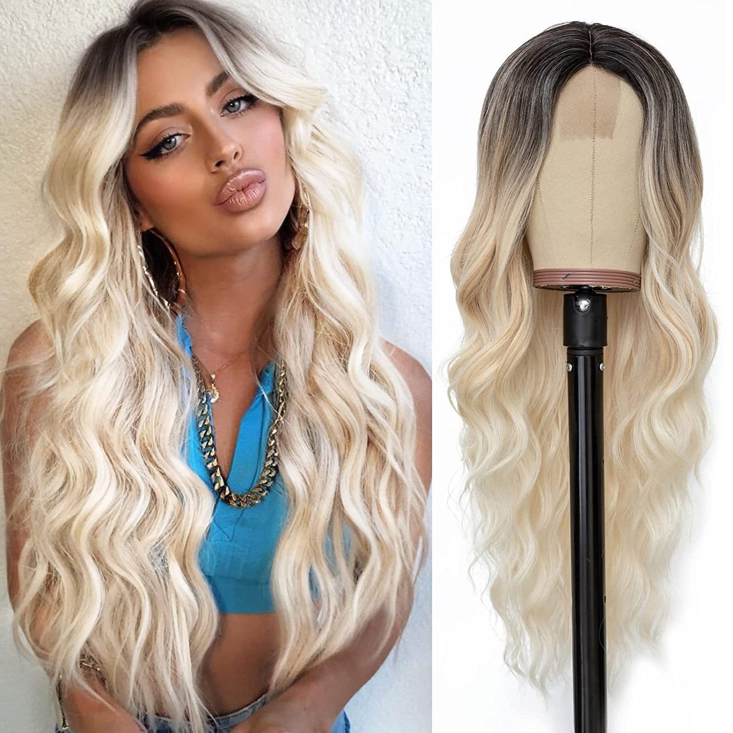 Lace Front Center Split Synthetic Long Wavy Wig