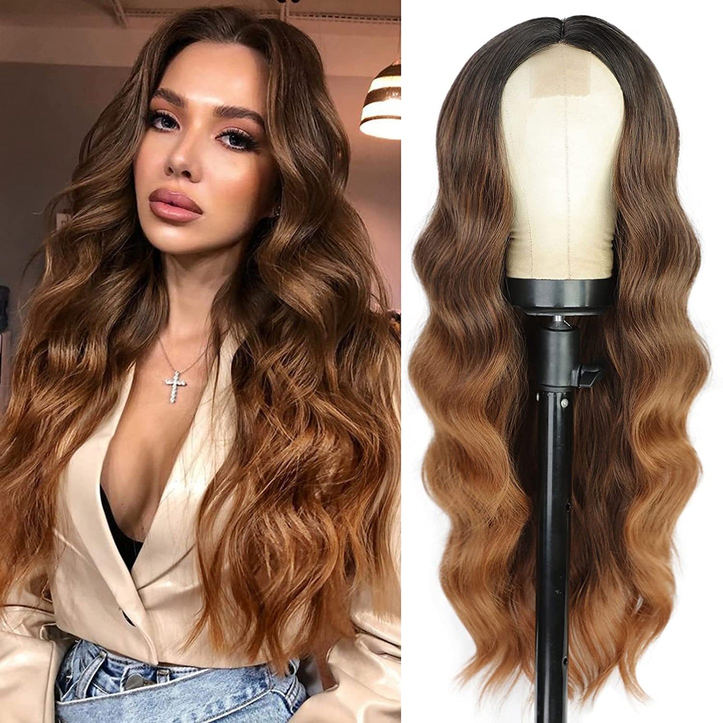 Lace Front Center Split Synthetic Long Wavy Wig