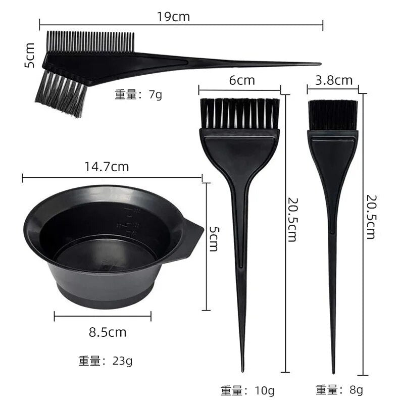 4Pcs/Set Black Hair Dyeing Kit with Hair Dye Comb, Stirring Brush, Plastic Color Mixing Bowl & Hair Styling Tool
