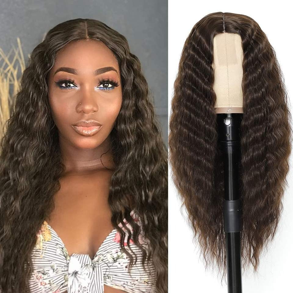 Lace Front Center Synthetic Deep Wave Long Wig