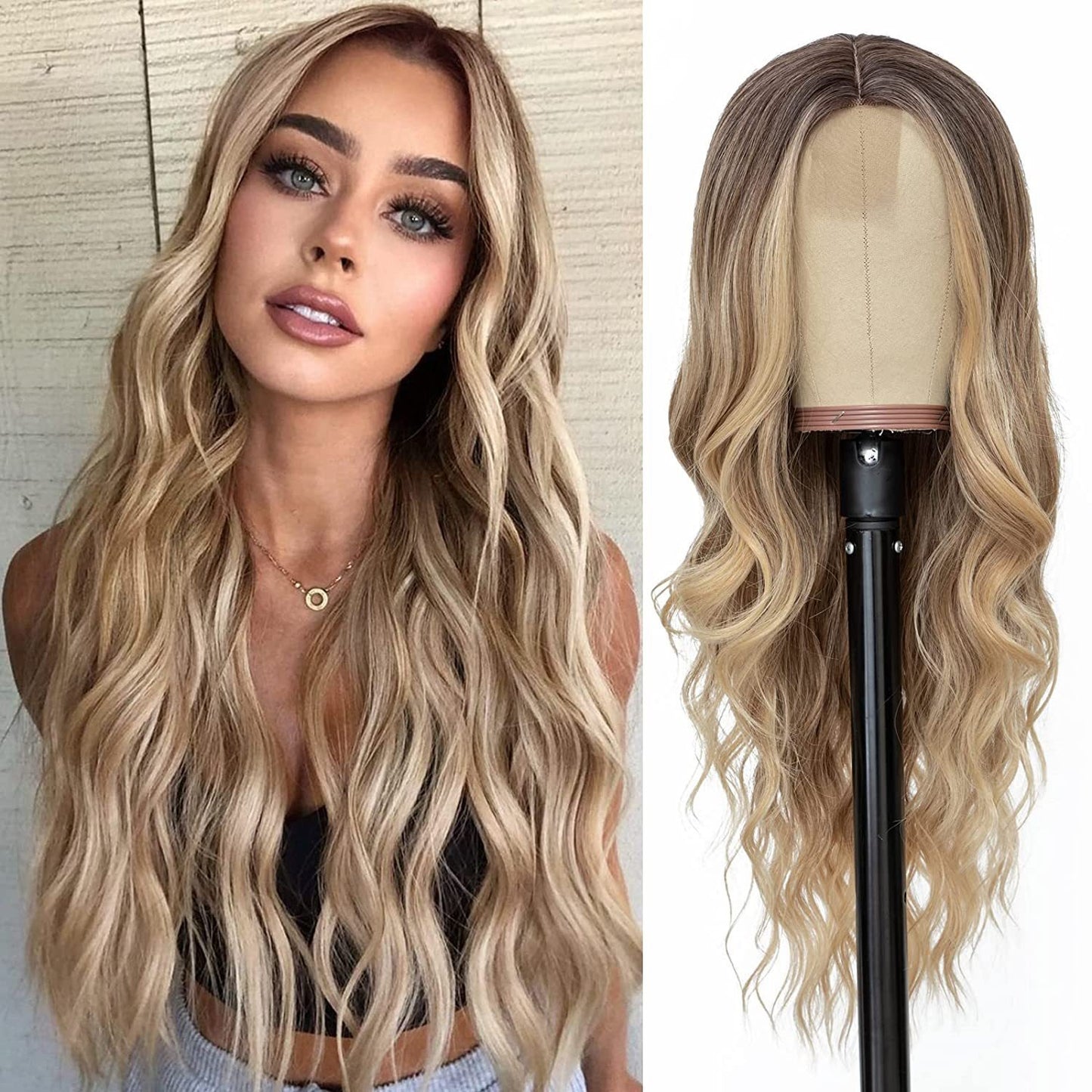 Lace Front Center Split Synthetic Long Wavy Wig