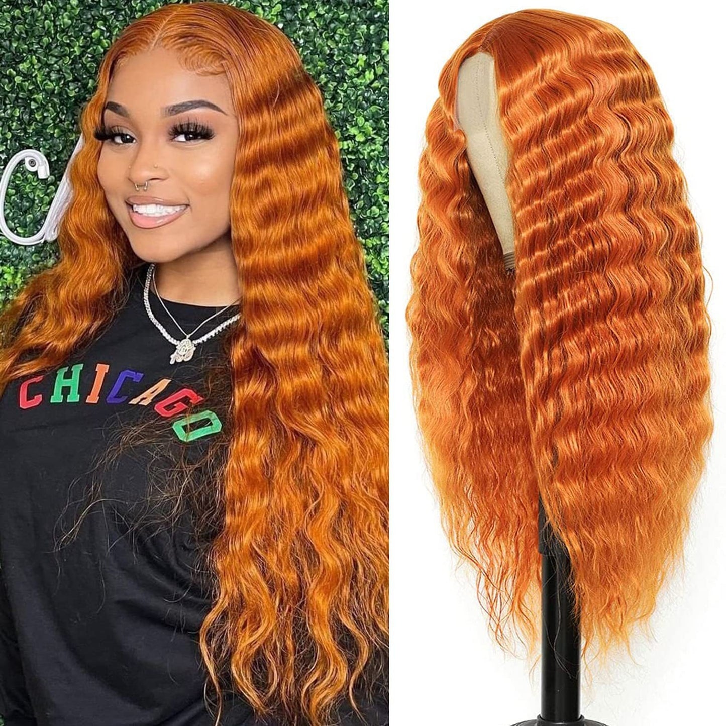 Lace Front Center Synthetic Deep Wave Long Wig