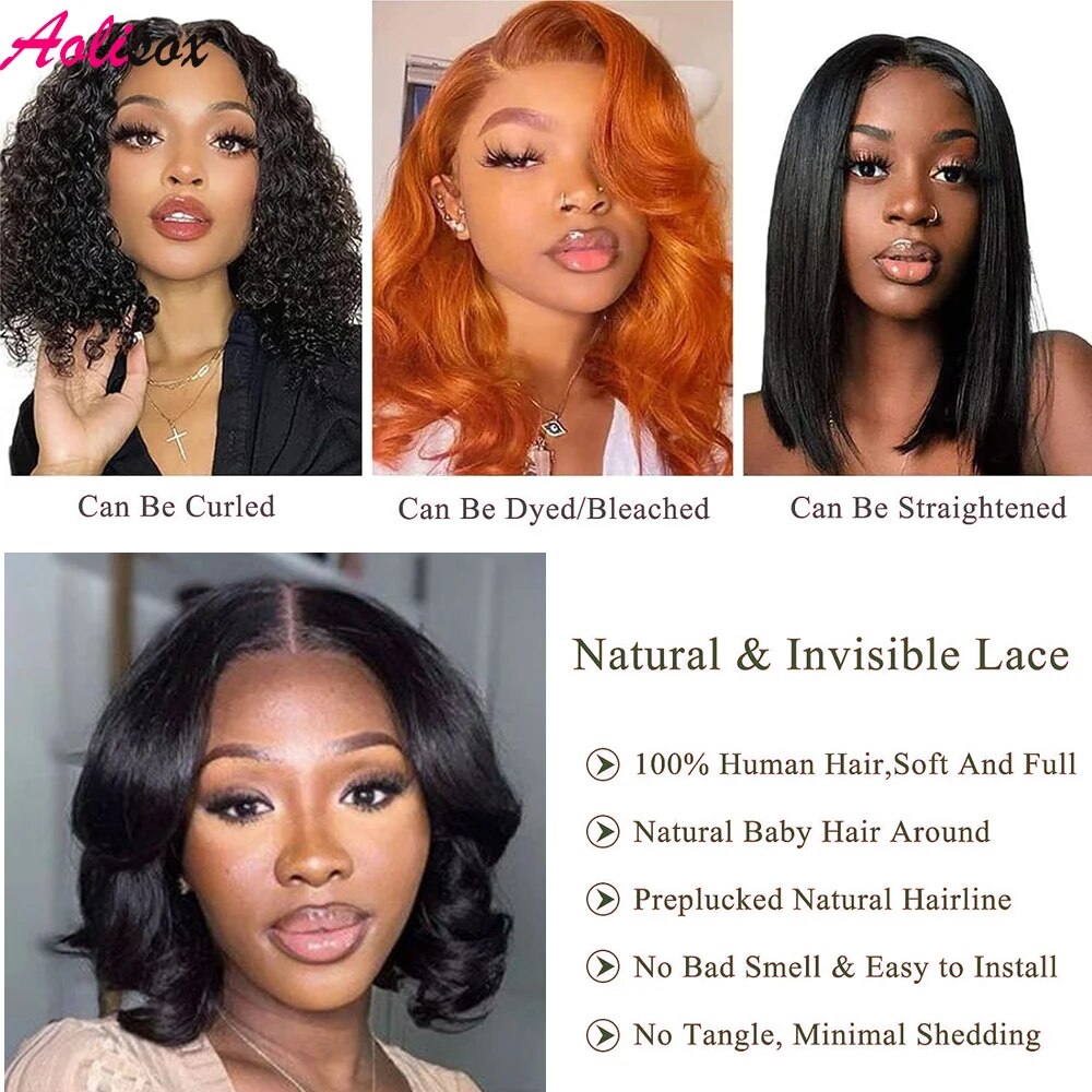 Glueless Human Hair Body Wave Bob Wig 13x4 Lace Front & 4X4 Lace Closure Wig