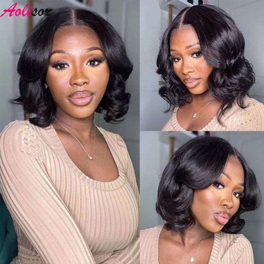 Glueless Human Hair Body Wave Bob Wig 13x4 Lace Front & 4X4 Lace Closure Wig