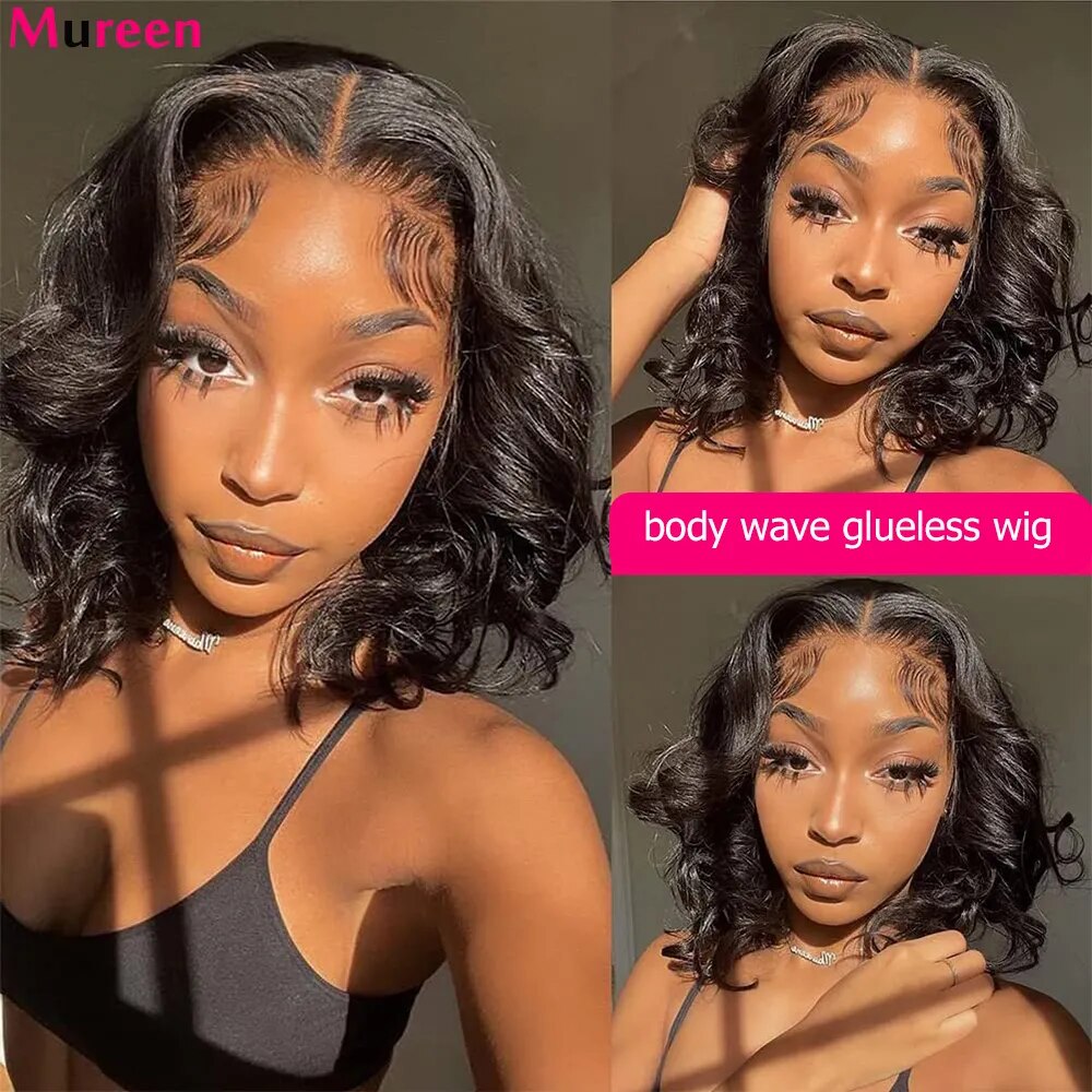 Wear And Go Glueless Body Wave Human Hair Bob Wigs Bob 4x4 Pre Cut Lace Closure Wig