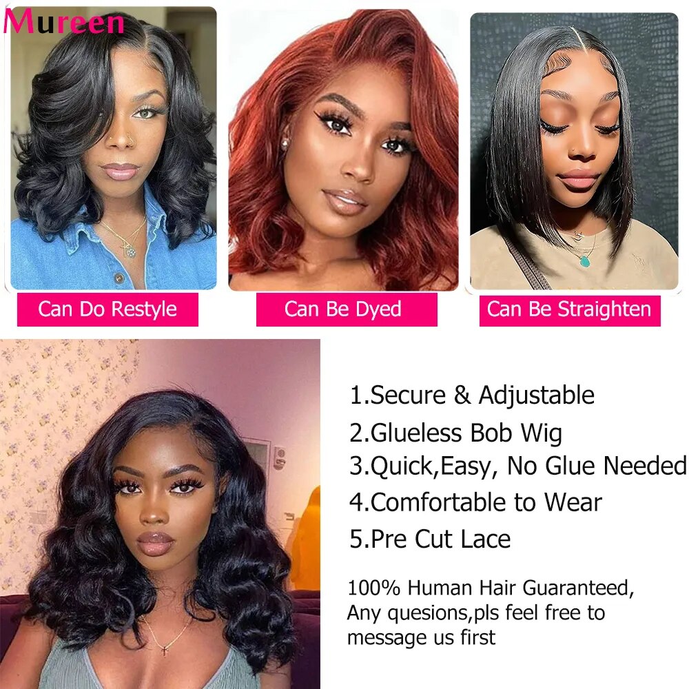 Wear And Go Glueless Body Wave Human Hair Bob Wigs Bob 4x4 Pre Cut Lace Closure Wig