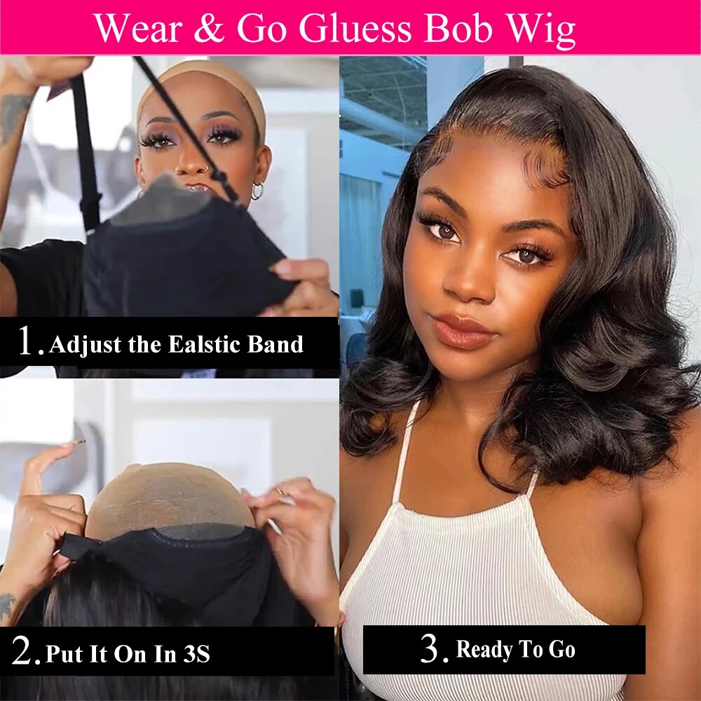 Wear And Go Glueless Body Wave Human Hair Bob Wigs Bob 4x4 Pre Cut Lace Closure Wig