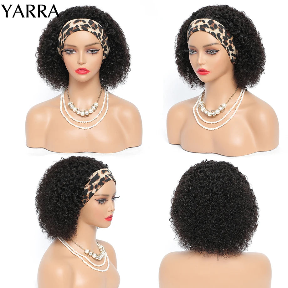 Kinky Curly Headband Mongolian Human Hair Wigs for Black Women