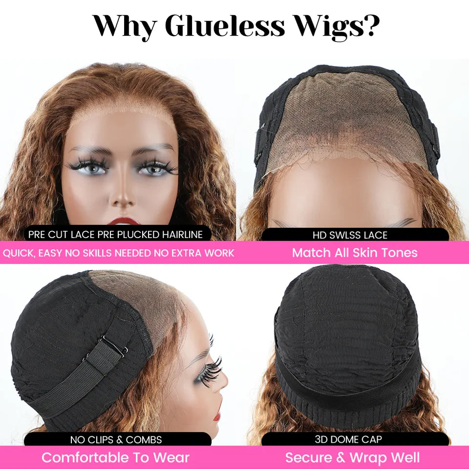 Wear And Go Glueless Ombre Highlight Deep Wave Pre Plucked Human Hair Wig