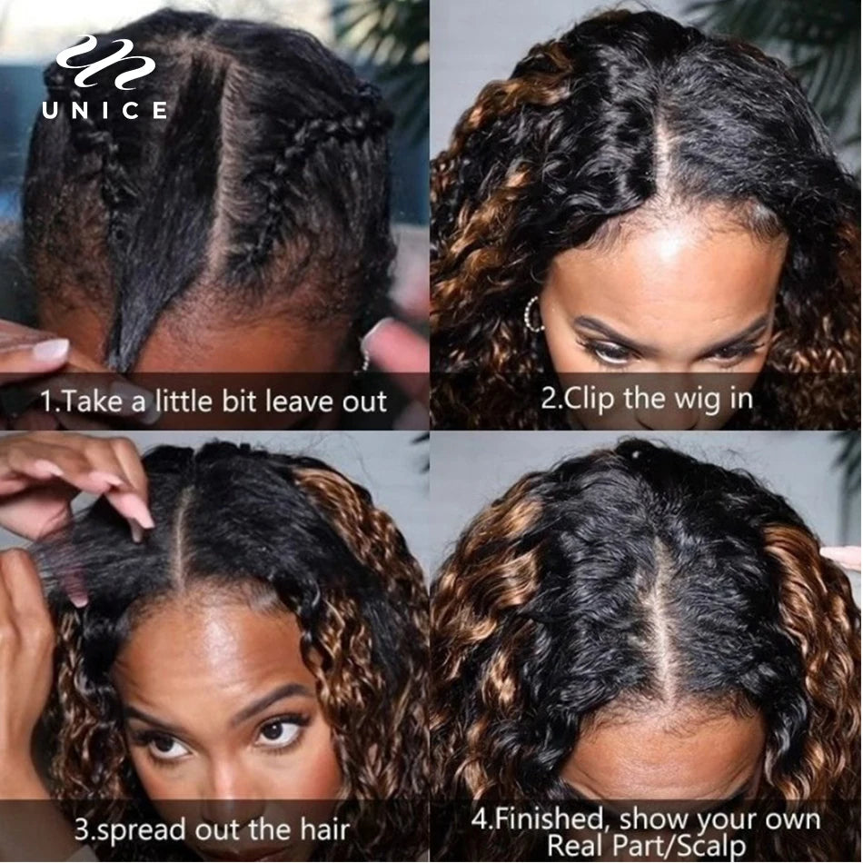Balayage Highlight V Part & U Part Human Hair Wig