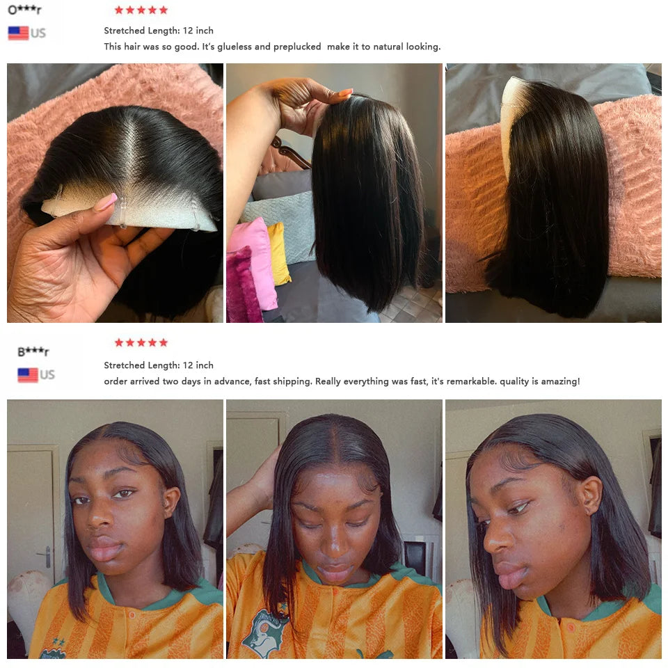 Wear And Go Glueless Straight Pre Cut Human Hair Bob Wig