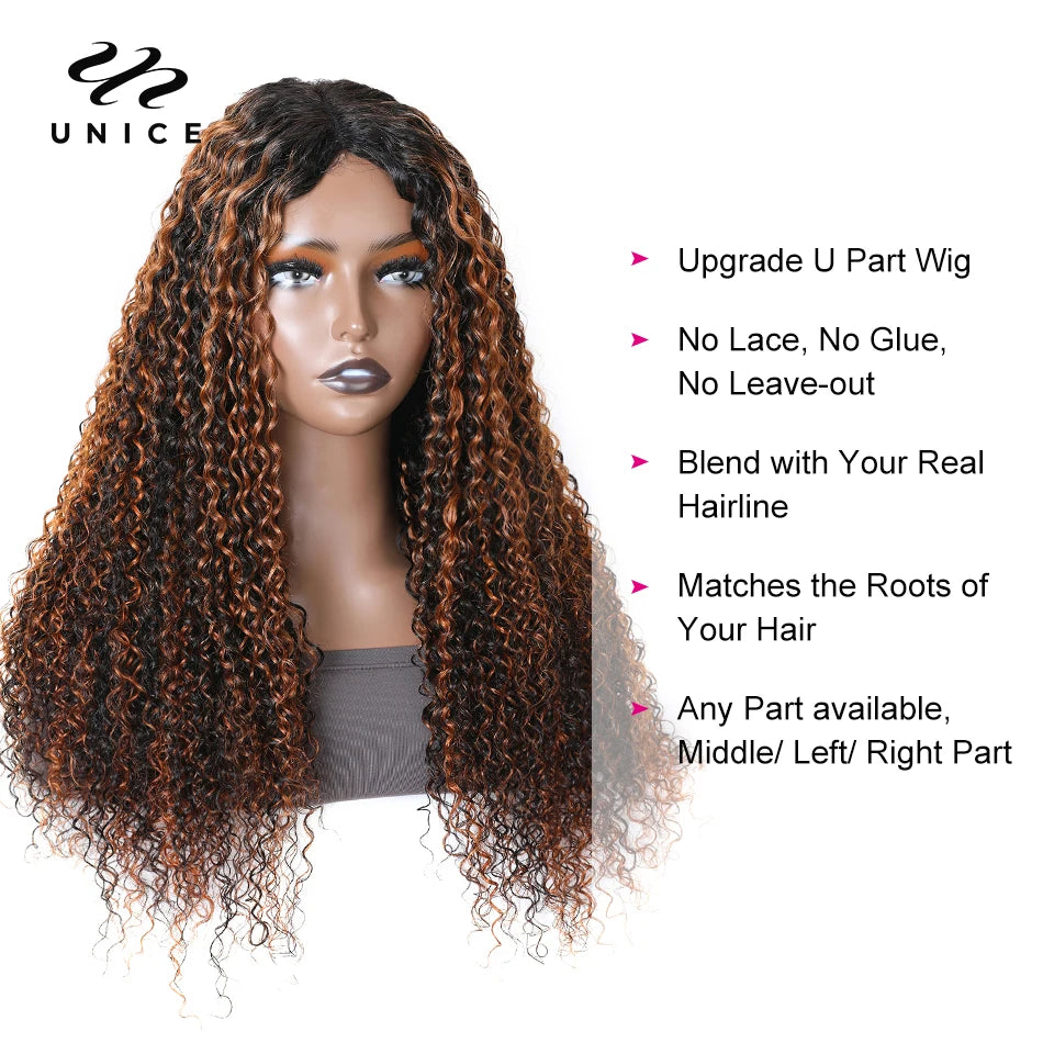 Balayage Highlight V Part & U Part Human Hair Wig