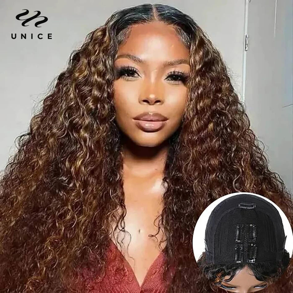 Balayage Highlight V Part & U Part Human Hair Wig