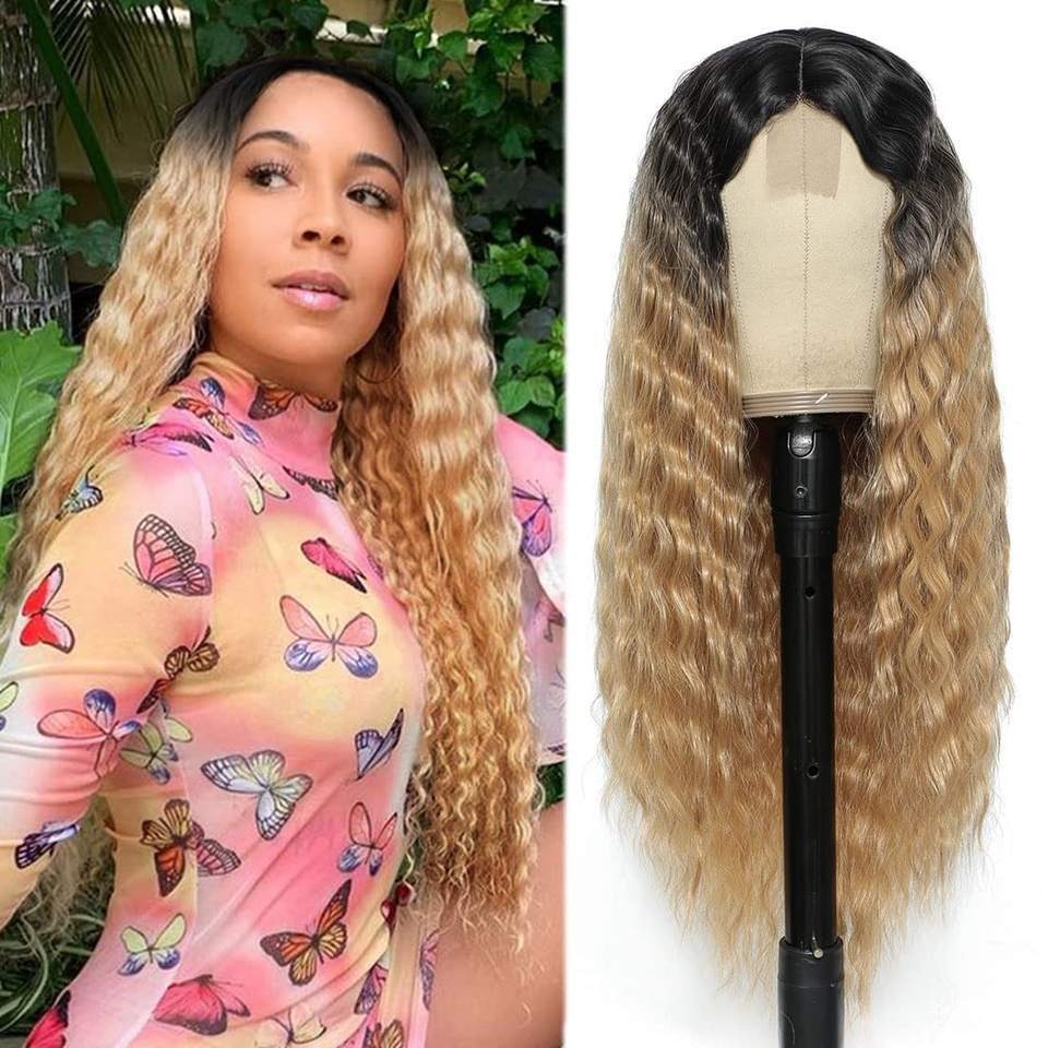 Lace Front Center Synthetic Deep Wave Long Wig