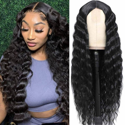 Lace Front Center Synthetic Deep Wave Long Wig