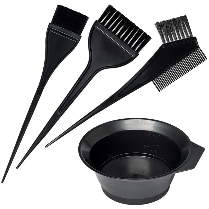 4Pcs/Set Black Hair Dyeing Kit with Hair Dye Comb, Stirring Brush, Plastic Color Mixing Bowl & Hair Styling Tool