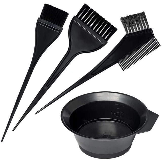 4Pcs/Set Black Hair Dyeing Kit with Hair Dye Comb, Stirring Brush, Plastic Color Mixing Bowl & Hair Styling Tool