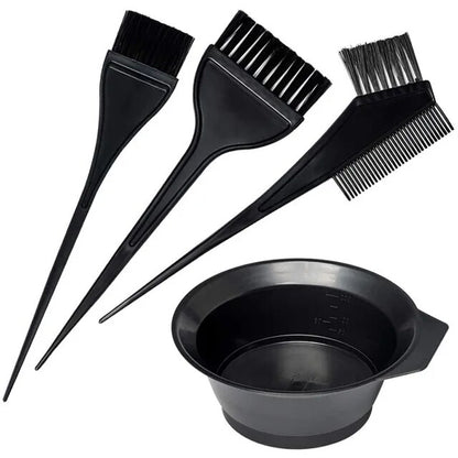 4Pcs/Set Black Hair Dyeing Kit with Hair Dye Comb, Stirring Brush, Plastic Color Mixing Bowl & Hair Styling Tool