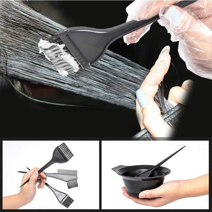 4Pcs/Set Black Hair Dyeing Kit with Hair Dye Comb, Stirring Brush, Plastic Color Mixing Bowl & Hair Styling Tool