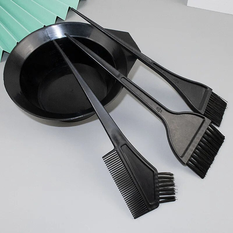 4Pcs/Set Black Hair Dyeing Kit with Hair Dye Comb, Stirring Brush, Plastic Color Mixing Bowl & Hair Styling Tool