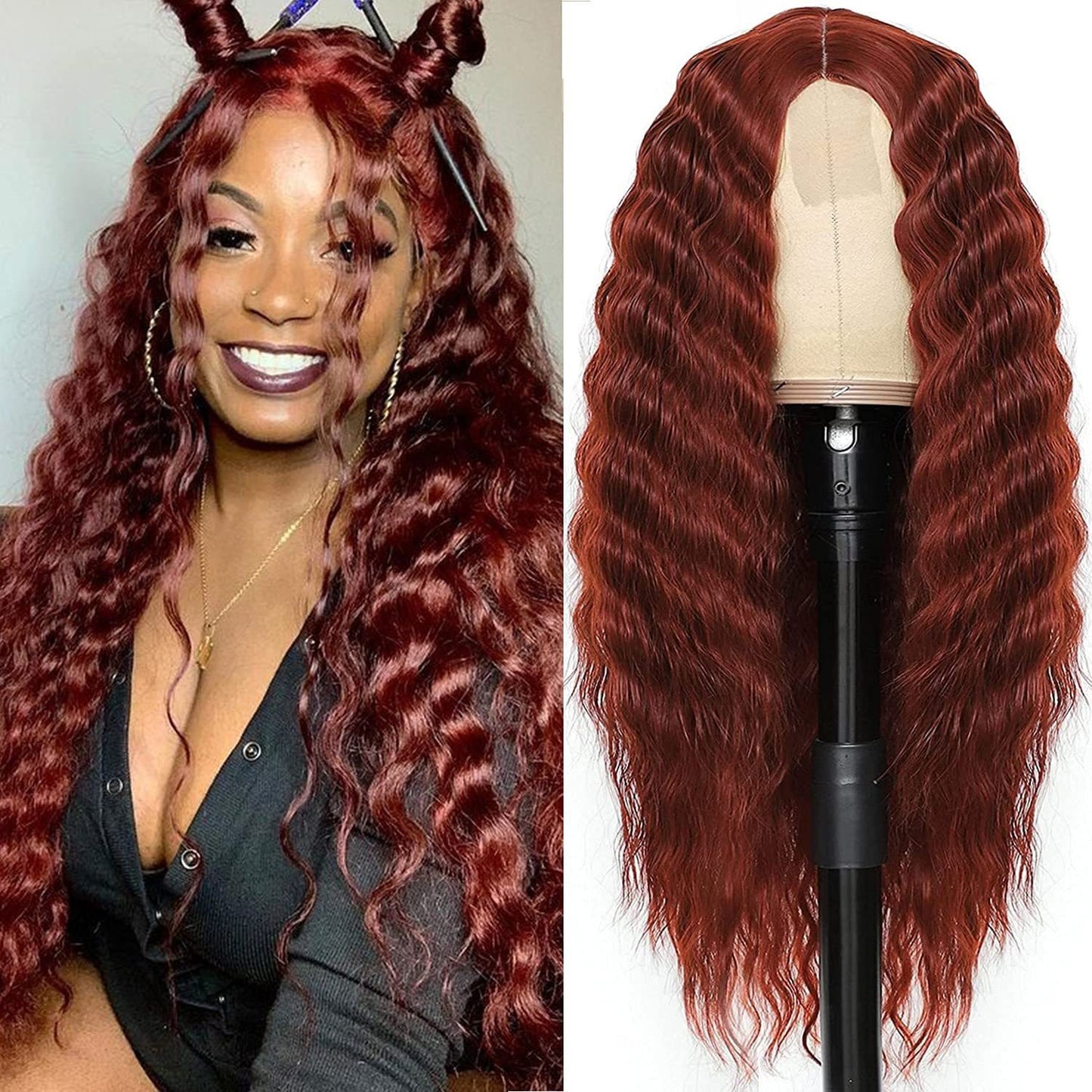 Lace Front Center Synthetic Deep Wave Long Wig