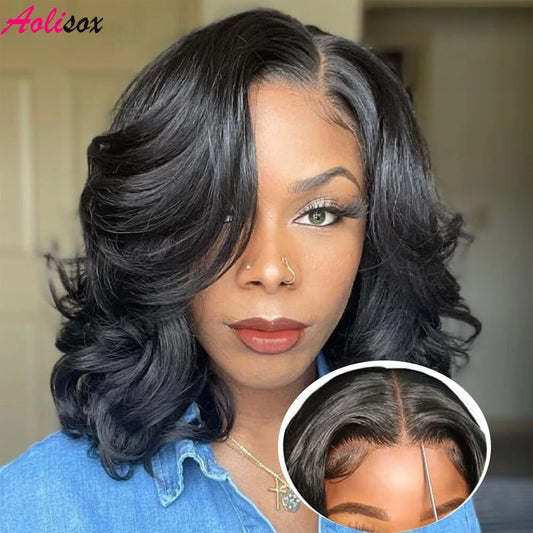 Glueless Human Hair Body Wave Bob Wig 13x4 Lace Front  & 4X4 Lace Closure Wig