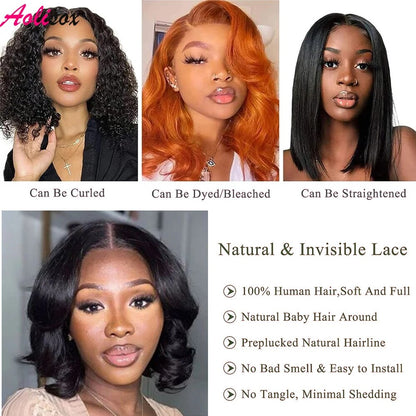 Glueless Human Hair Body Wave Bob Wig 13x4 Lace Front  & 4X4 Lace Closure Wig