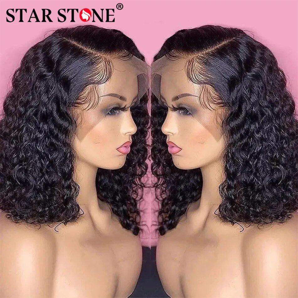 Lace Front Human Hair Deep Wave Bob Wig T Part Preplucked Natural Hairline