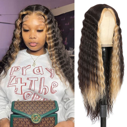 Lace Front Center Synthetic Deep Wave Long Wig