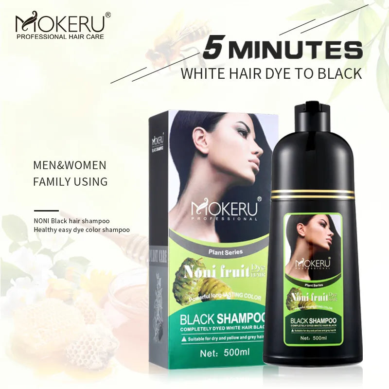 Mokeru Organic Natural Fast Noni Plant Essence Black Hair Color Dye Shampoo For Cover Gray Hair