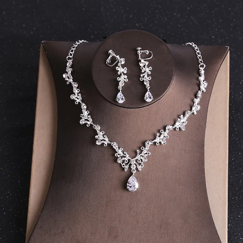 Women Bridal Jewelry Sets Rhinestone Crystal Tiara Crown Earrings & Necklace Wedding Bride Luxury Jewelry Set