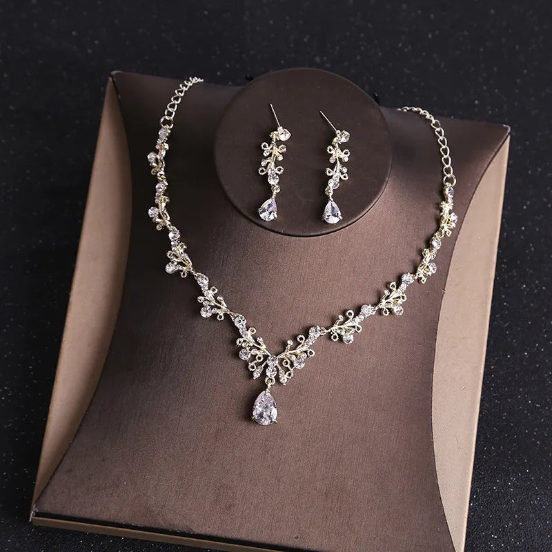 Women Bridal Jewelry Sets Rhinestone Crystal Tiara Crown Earrings & Necklace Wedding Bride Luxury Jewelry Set