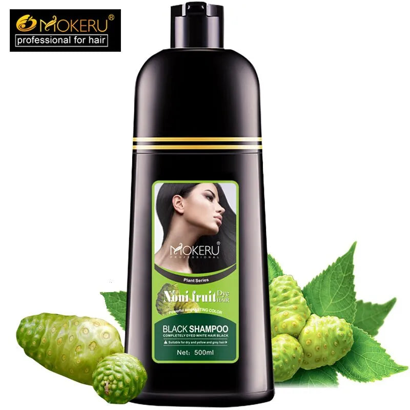 Mokeru Organic Natural Fast Noni Plant Essence Black Hair Color Dye Shampoo For Cover Gray Hair