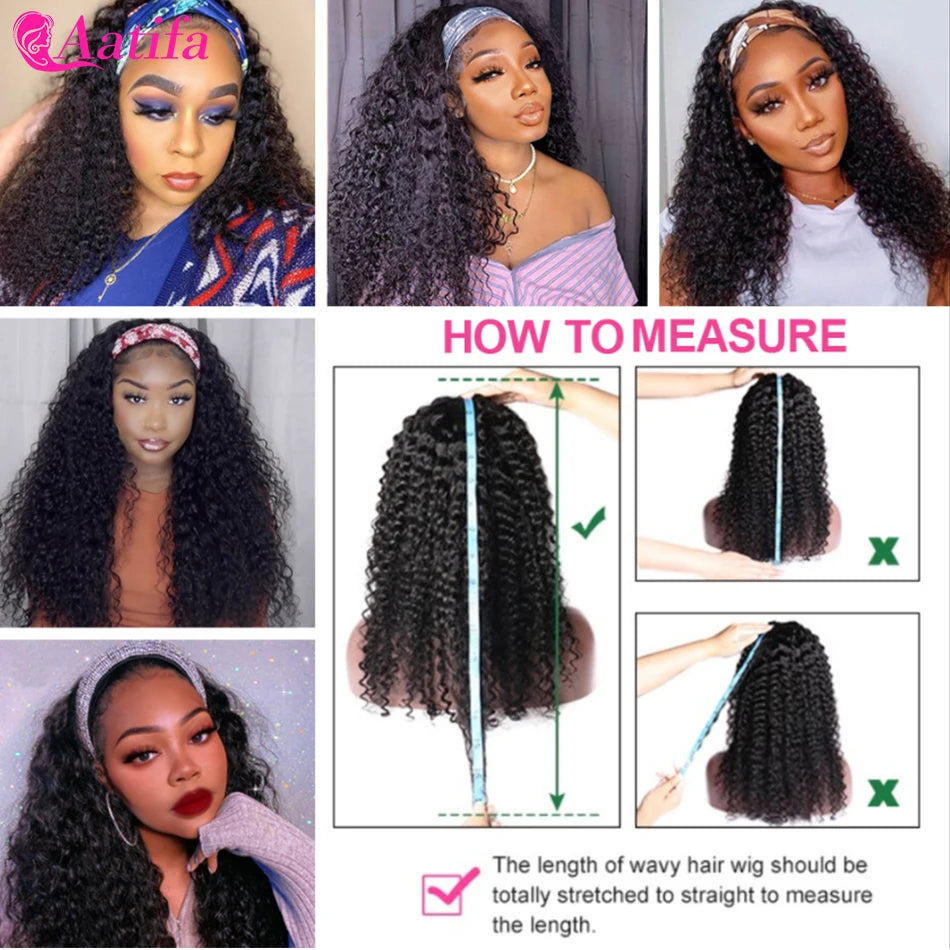 Kinky Curly Headband Malaysian Human Hair Wigs