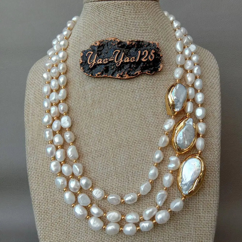 20" 3 rows Cultured Baroque Pearl Necklace