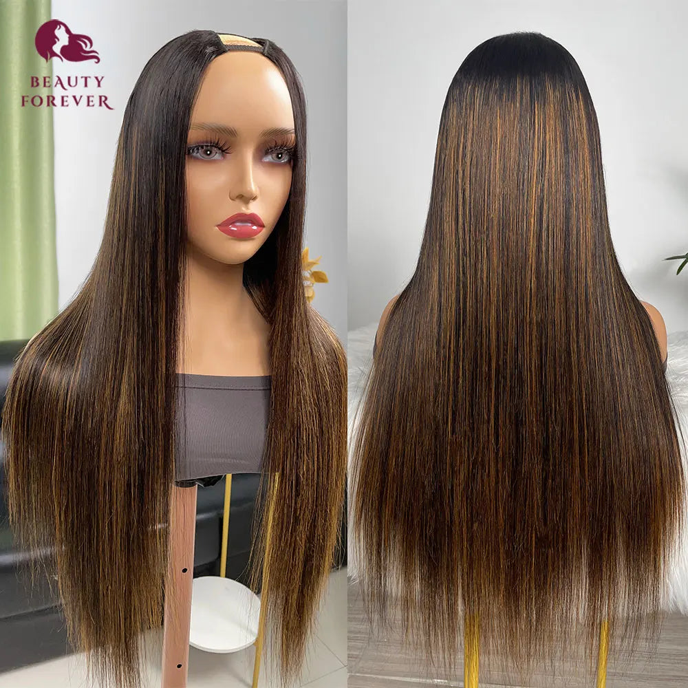 Highlight Brown Straight U Part Human Hair Wig