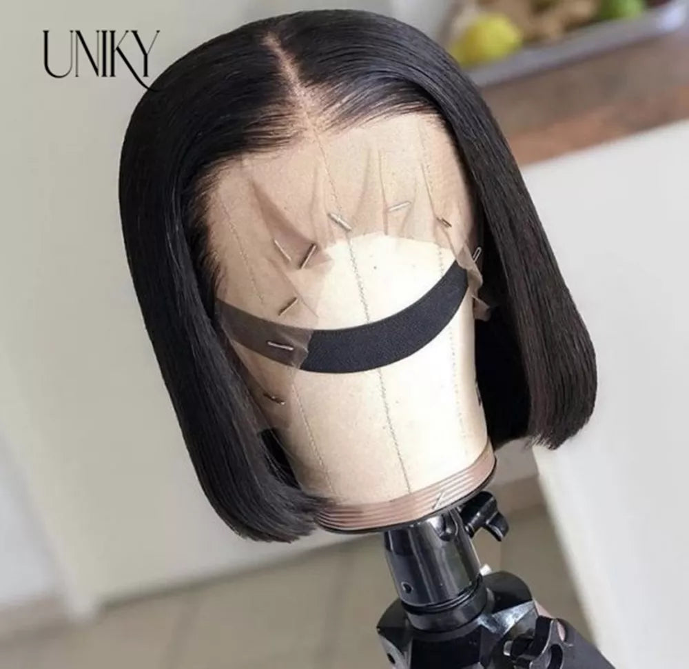 Straight Natural Black Lace Front Human Hair Bob Wig for Black Women