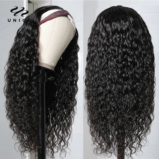 Water Wave Headband Human Hair Wigs for Women