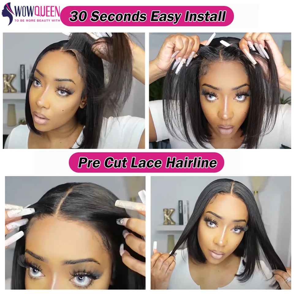 Wear And Go Glueless Straight Pre Cut Human Hair Bob Wig