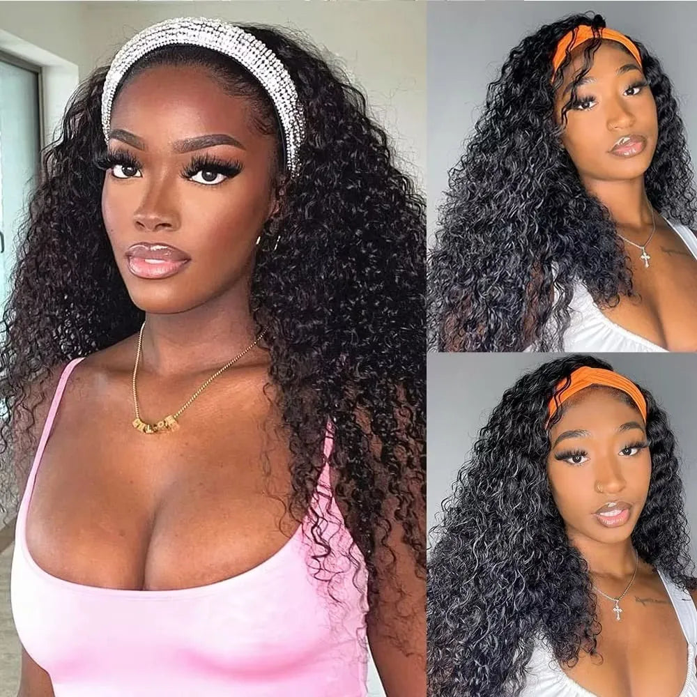 Kinky Curly Brazilian Headband Human Hair Wig