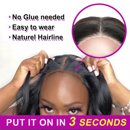 Wear And Go Glueless HD Transparent Lace Front Body Wave Brazilian Preplucked Wig