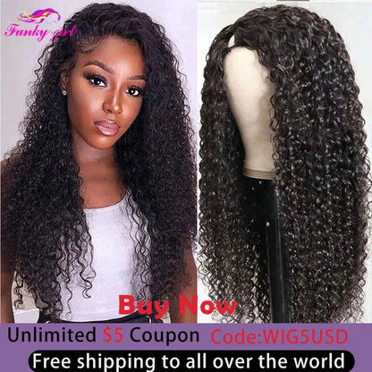 Kinky Curly U Part Brazilian Human Hair Wig