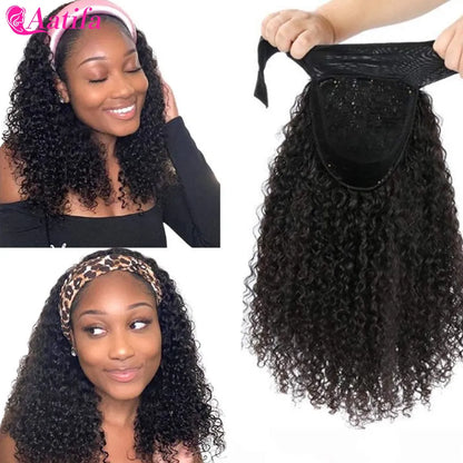 Kinky Curly Headband Malaysian Human Hair Wigs