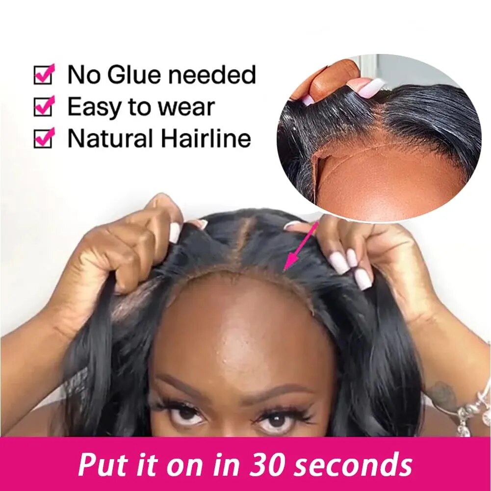 Wear And Go Glueless Human Hair Body Wave Bob Wig Lace Front Pre Plucked 4x4  Wigs Body Wave Lace Frontal Wig