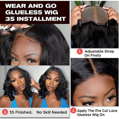 Wear And Go Glueless Human Hair Body Wave Bob Wig Lace Front Pre Plucked 4x4  Wigs Body Wave Lace Frontal Wig